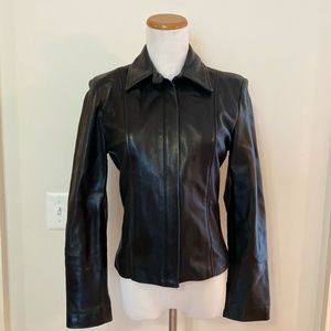 Ann Taylor double zip black leather jacket, XS